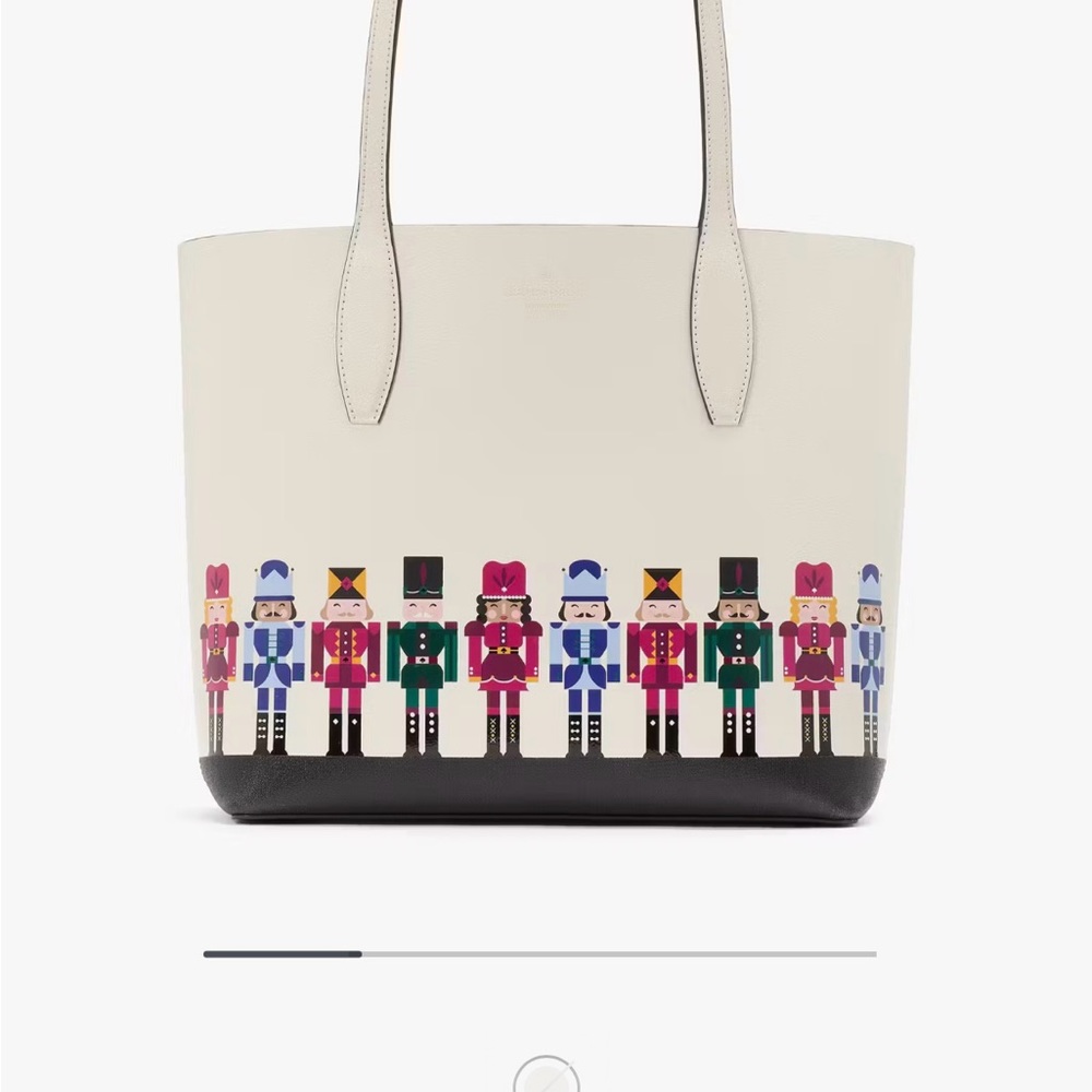 Kate Spade Nutcracker Oh What Fun Cream and Black Tote with detachable wristlet.